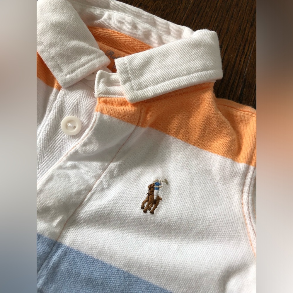 Ralph Lauren Boys 6M Striped Short-Sleeved Polo Rugby Stripe Shortall Romper - Picture 3 of 10